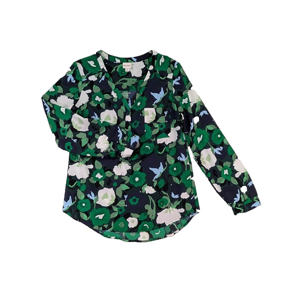 Merona Tunic Top Womens S Green Cottagecore Garden Girl Artsy Mod Retro Floral